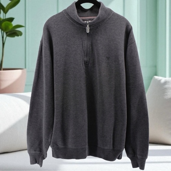 Fila Gray Quarter Zip Sweater Distressed Comfy Athletic Tennis Soccer Size L - Picture 1 of 10